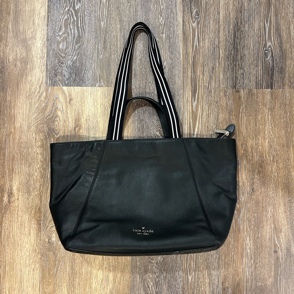 Kate Spade Black Tote with Striped Handles